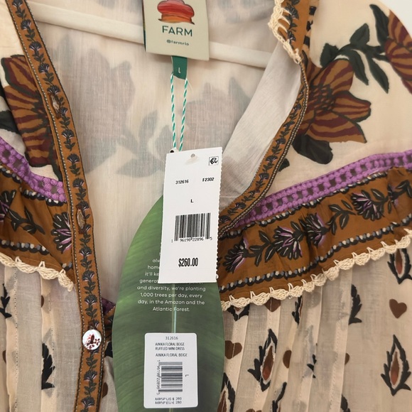 Farm Rio Beige Ainika Floral Ruffle Mini-Dress - Picture 6 of 7